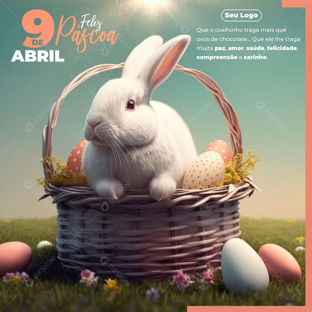 Que O Coelhinho Traga Mais Que Ovos De Chocolate Feliz Páscoa Social Media PSD Editável