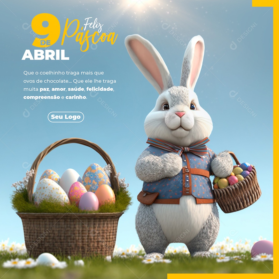 Que O Coelhinho Traga Mais Que Ovos De Chocolate Feliz Páscoa Social Media PSD Editável