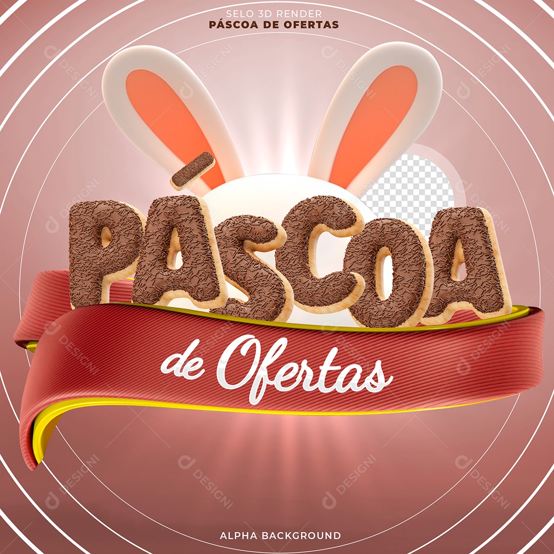 Páscoa De Ofertas Selo 3D Vermelho e Chocolate Para Composição PSD