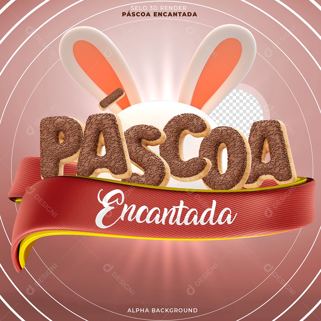 Páscoa Encantada Selo 3D Vermelho e Chocolate Para Composição PSD