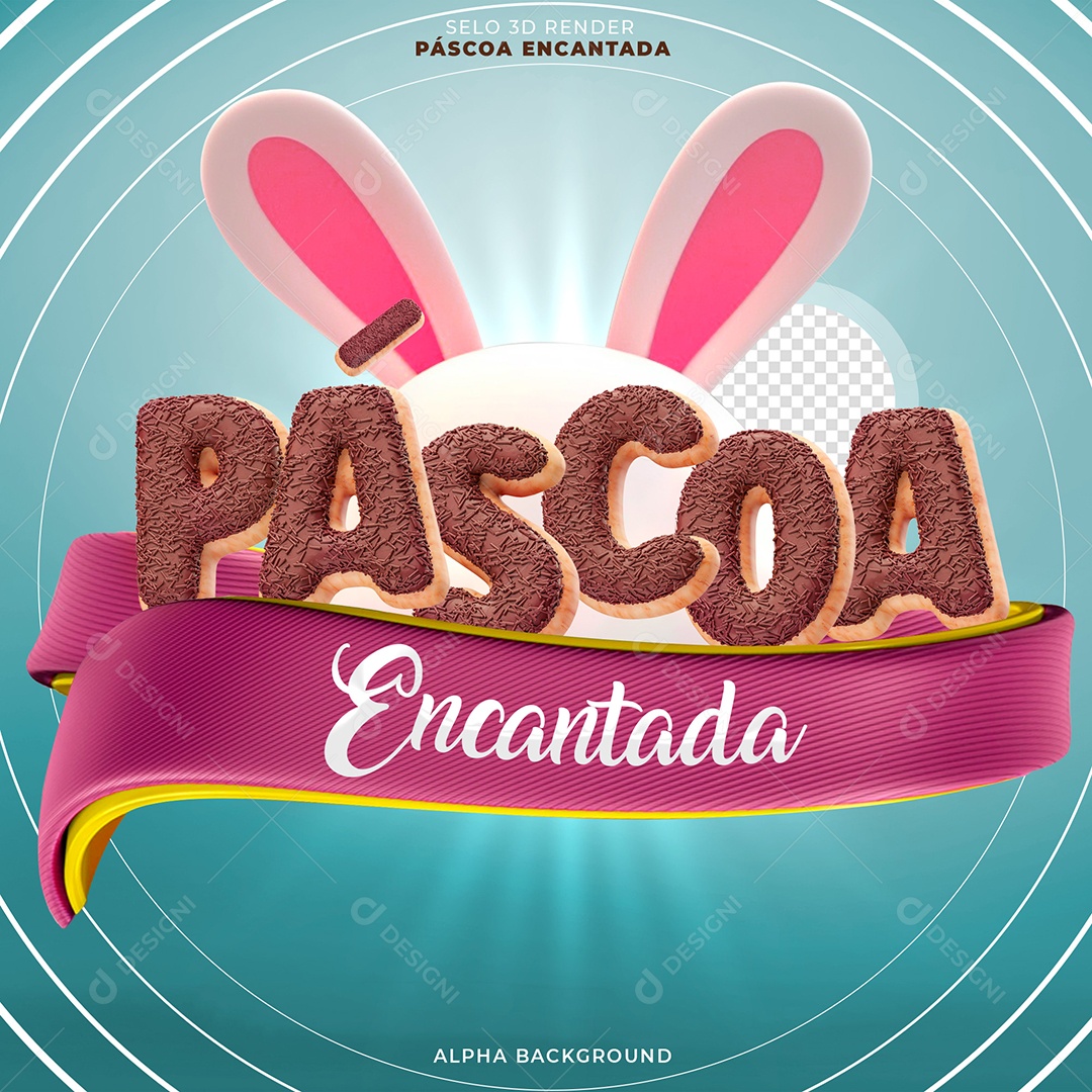 Páscoa Encantada Selo 3D Rosa e Chocolate Para Composição PSD