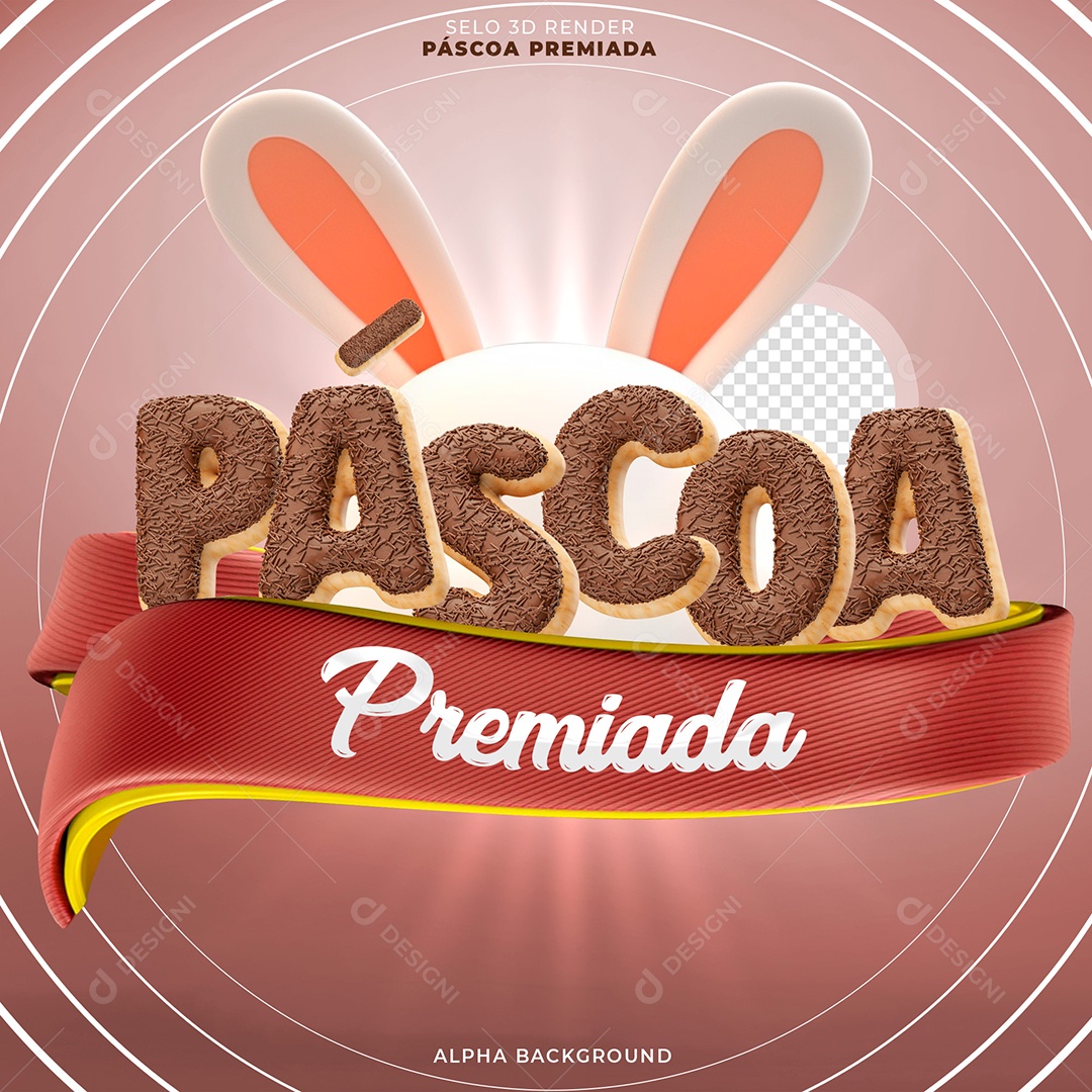 Páscoa Premiada Selo 3D Vermelho e Chocolate Para Composição PSD