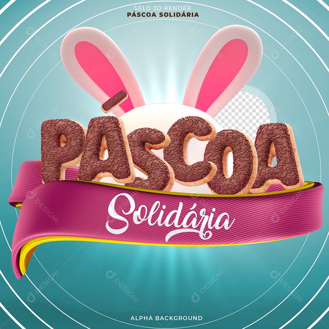 Páscoa Solidária Selo 3D Rosa e Chocolate Para Composição PSD