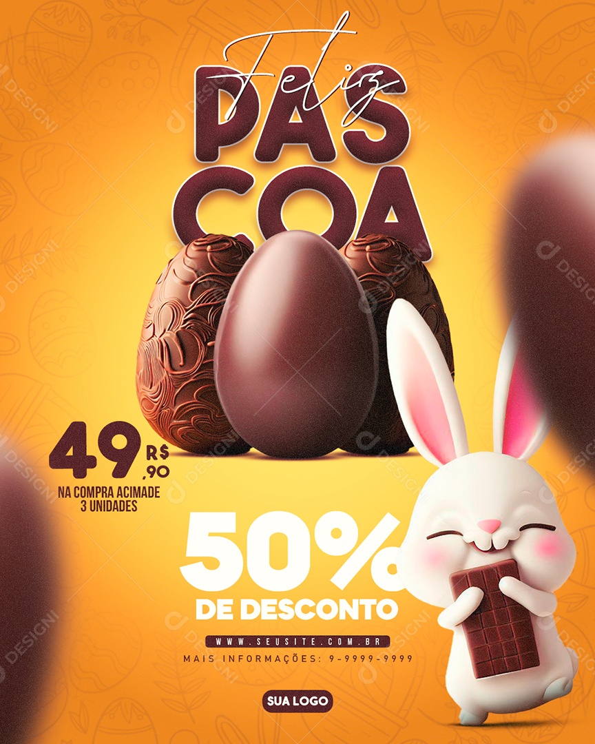 Feliz Páscoa 50% De Desconto 49,90 Social Media PSD Editável