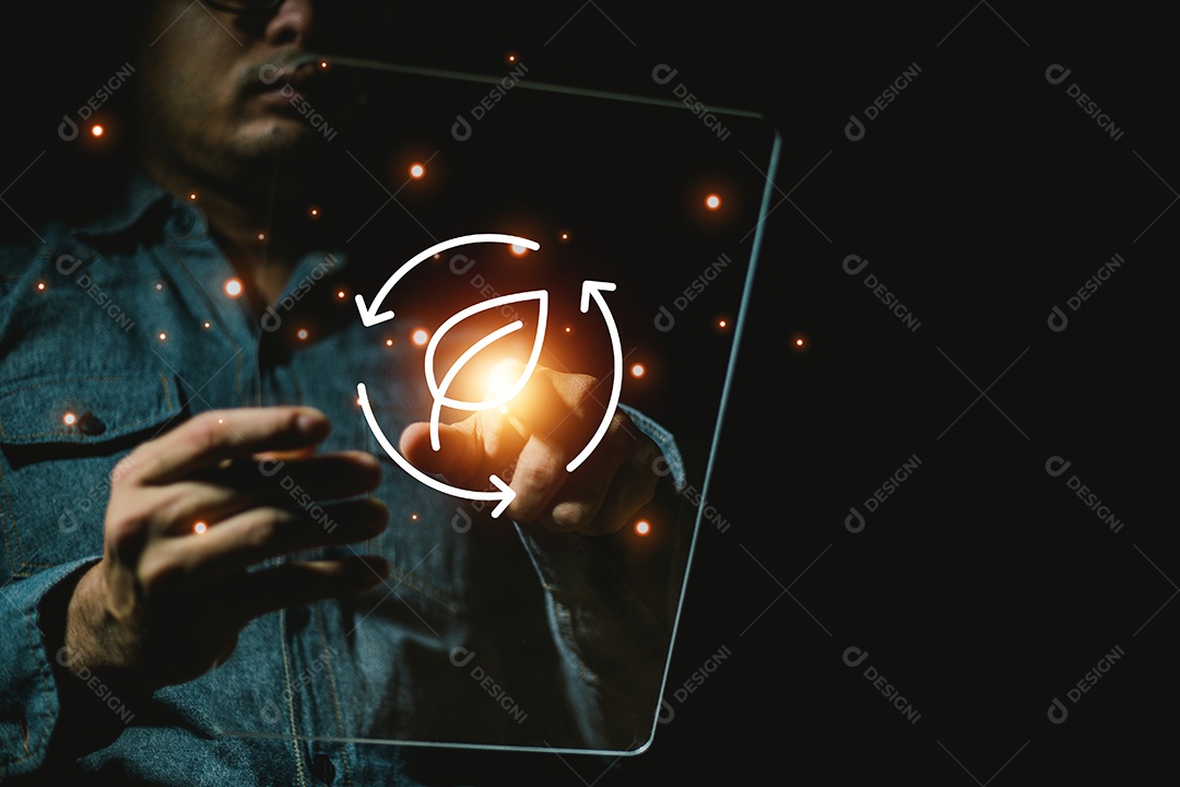 Conceito de ícone ESG. Meio ambiente em mãos renováveis.