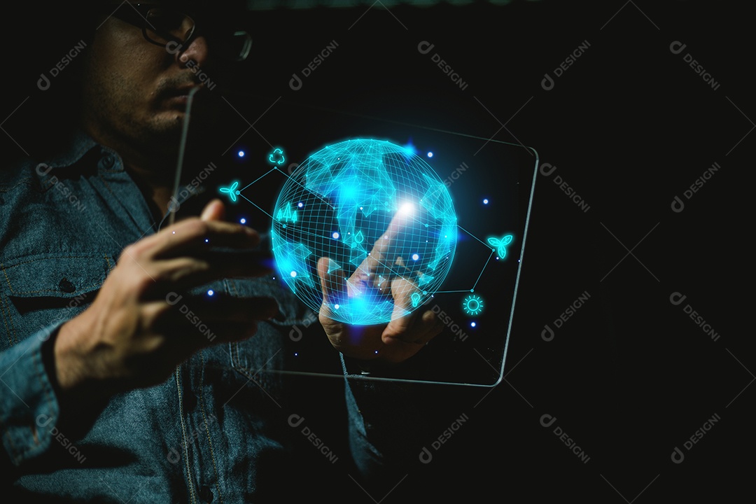 Conceito de ícone ESG. Meio ambiente em mãos renováveis.