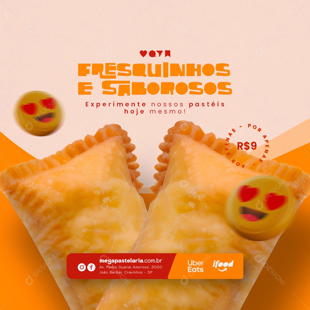 Fresquinhos E Saborosos Experimente Nossos Pastéis Pastelaria Social Media PSD Editável