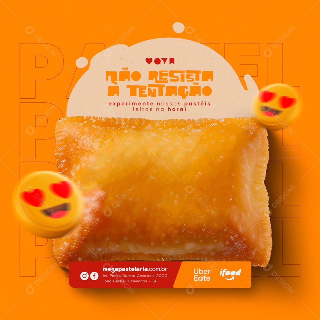 Não Resista A Tentação Experimente Nossos Pastéis Pastelaria Social Media PSD Editável