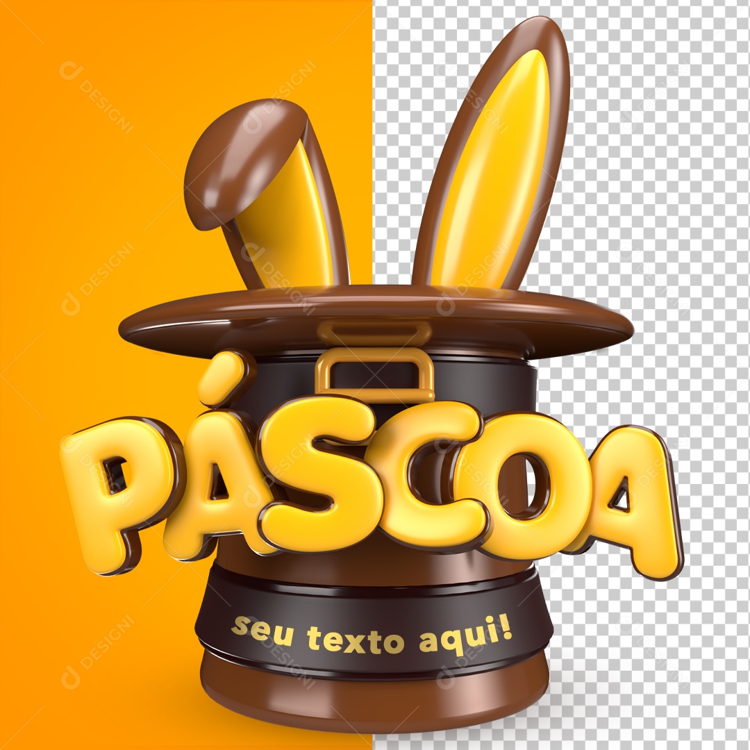 Selo 3D Páscoa Texto Aqui Amarelo Cartola Coelho Para Composição PSD
