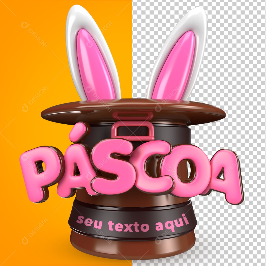 Selo 3D Páscoa Texto Aqui Rosa Cartola Coelho Para Composição PSD