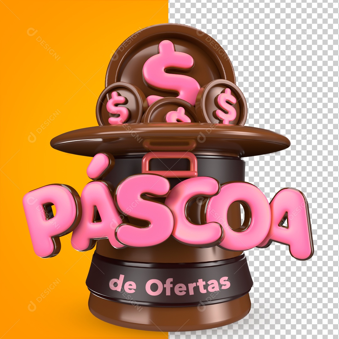 Selo 3D Páscoa De Ofertas Rosa Cartola Para Composição PSD