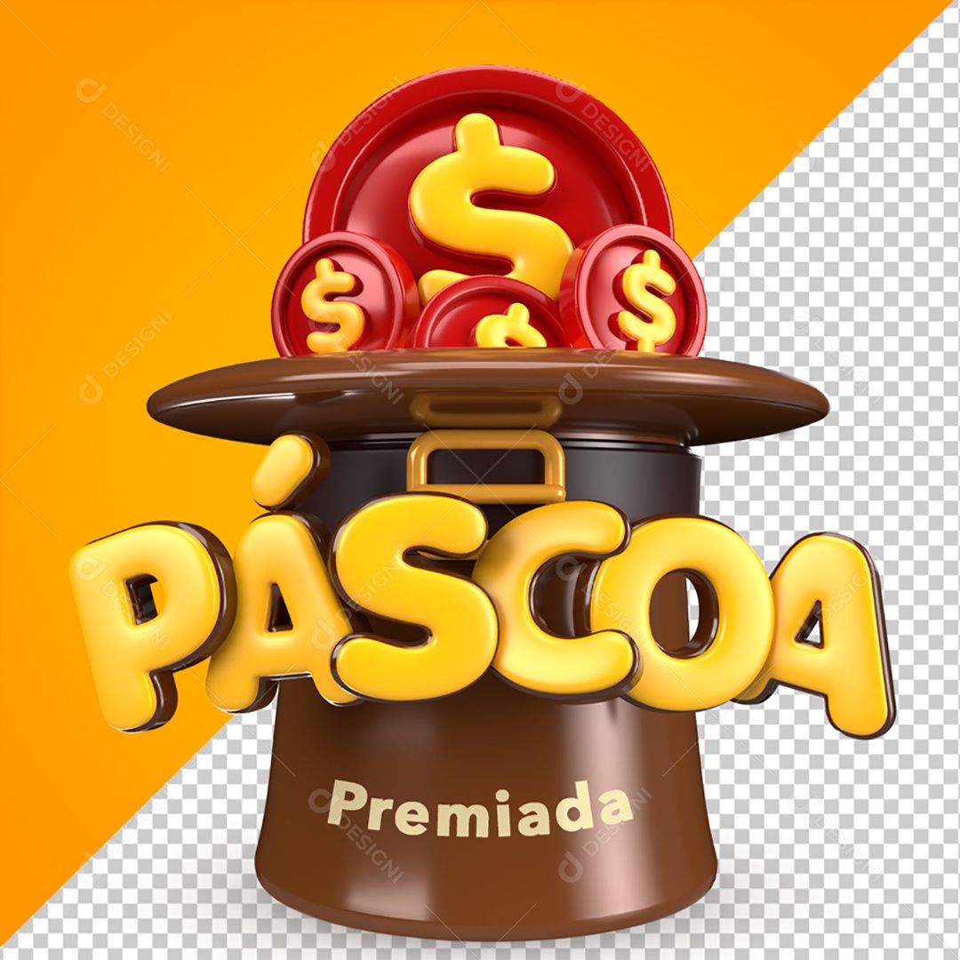 Selo 3D Para Composição Páscoa Premiada PSD