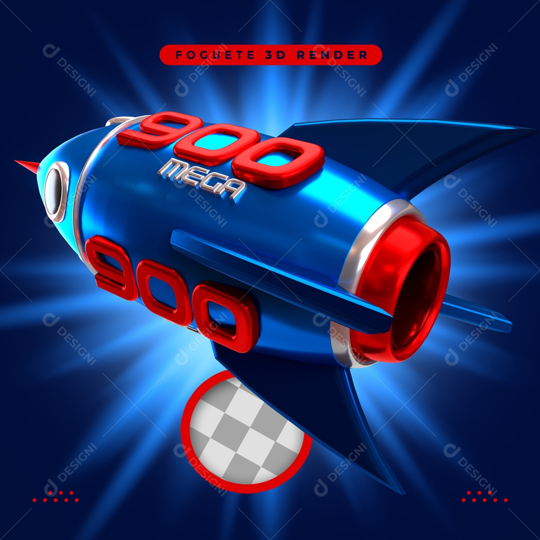 900 Megabits Blue Rocket 3D Element For PSD Composition