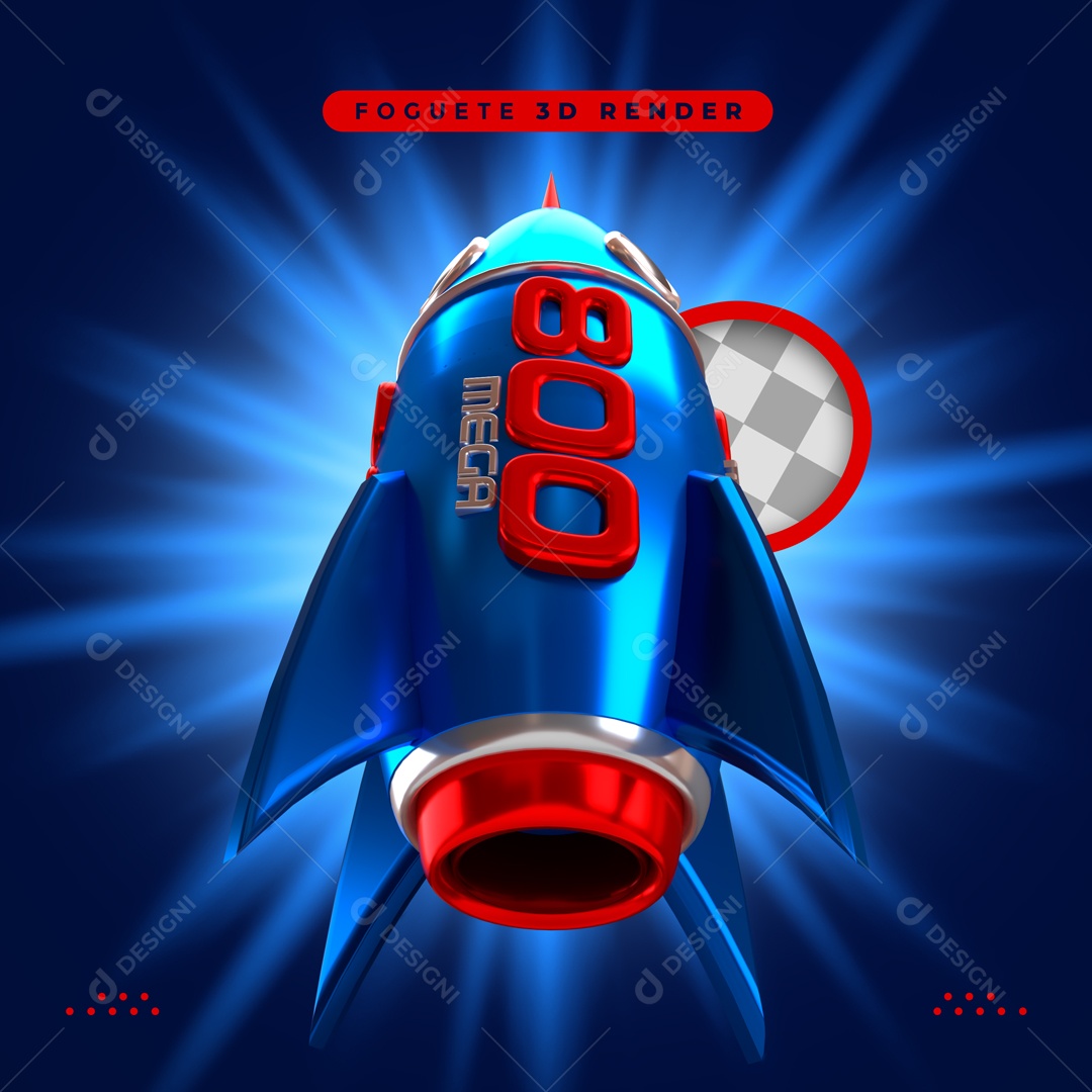 Elemento 3D 800 Megabits Foguete Azul Para Composição PSD