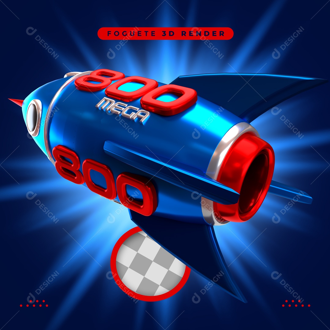 Elemento 3D 800 Megabits Foguete Azul Para Composição PSD