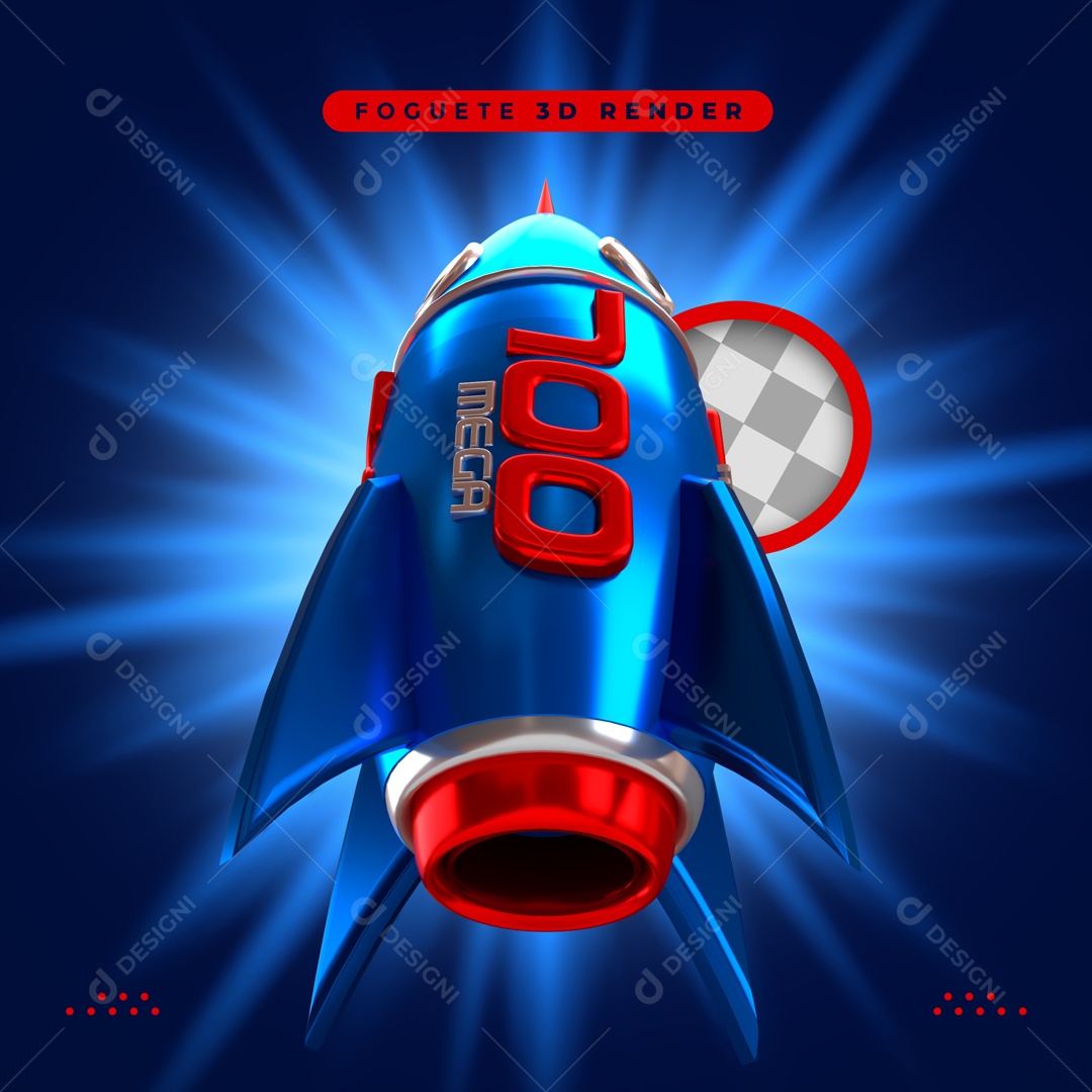 Elemento 3D 700 Megabits Foguete Azul Para Composição PSD
