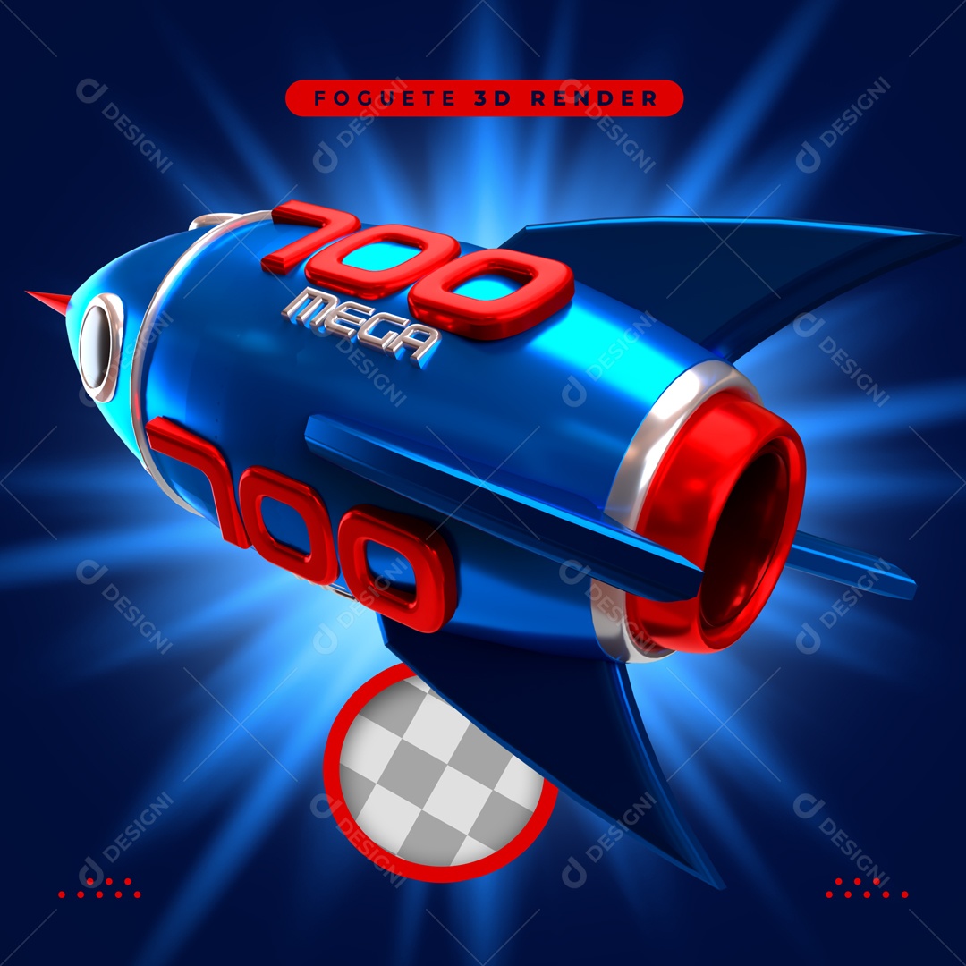 Elemento 3D 700 Megabits Foguete Azul Para Composição PSD