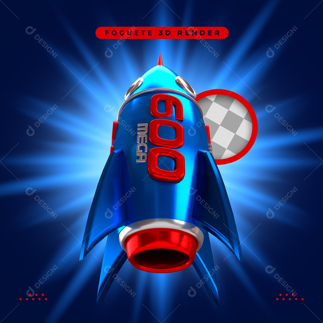 Elemento 3D 600 Megabits Foguete Azul Para Composição PSD