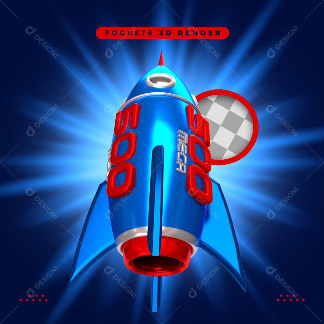 Elemento 3D 500 Megabits Foguete Azul Para Composição PSD