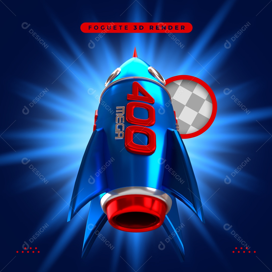 Elemento 3D 400 Megabits Foguete Azul Para Composição PSD