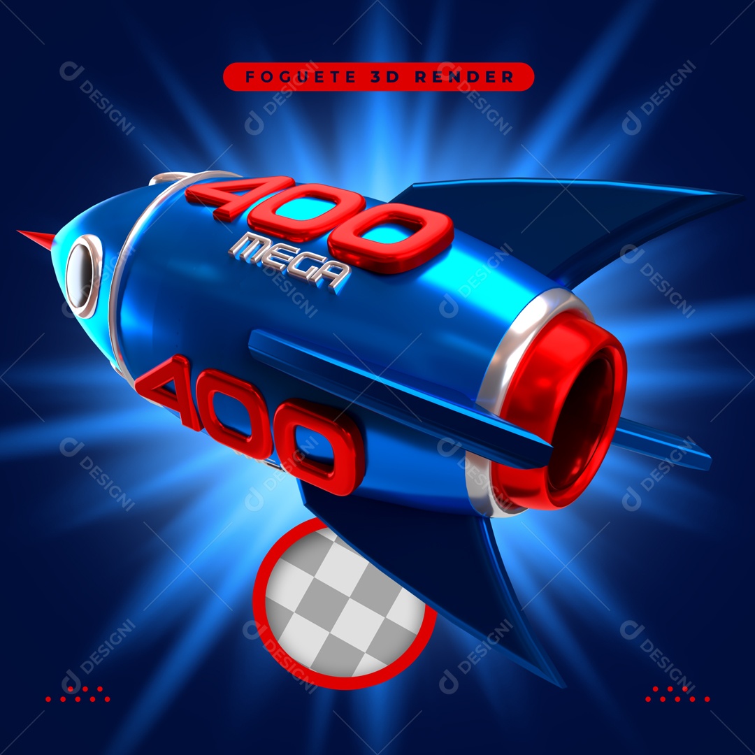 Elemento 3D 400 Megabits Foguete Azul Para Composição PSD