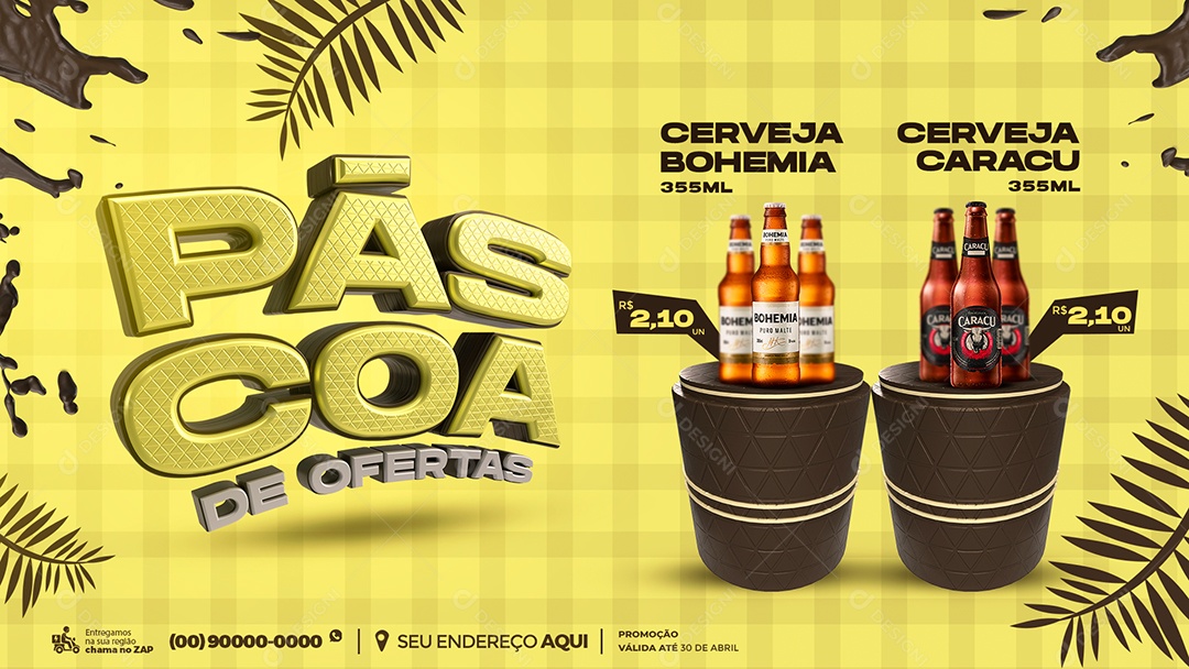 Banner Páscoa De Ofertas Cerveja Bohemia e Caracu 2,10 Cervejaria Social Media PSD Editável
