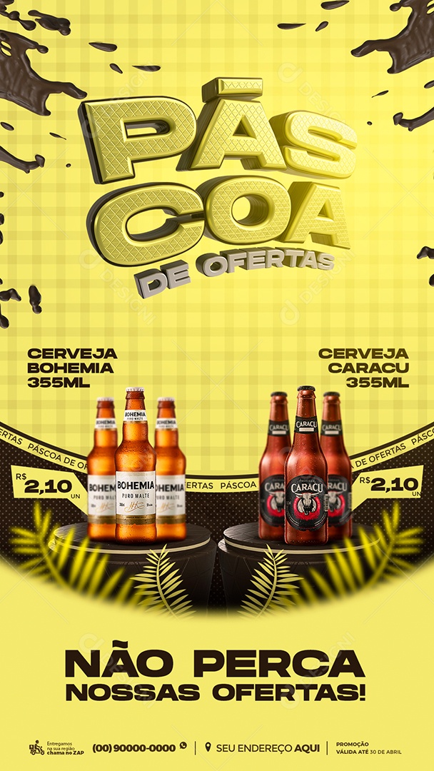 Story Páscoa De Ofertas Cerveja Bohemia e Caracu 2,10 Cervejaria Social Media PSD Editável