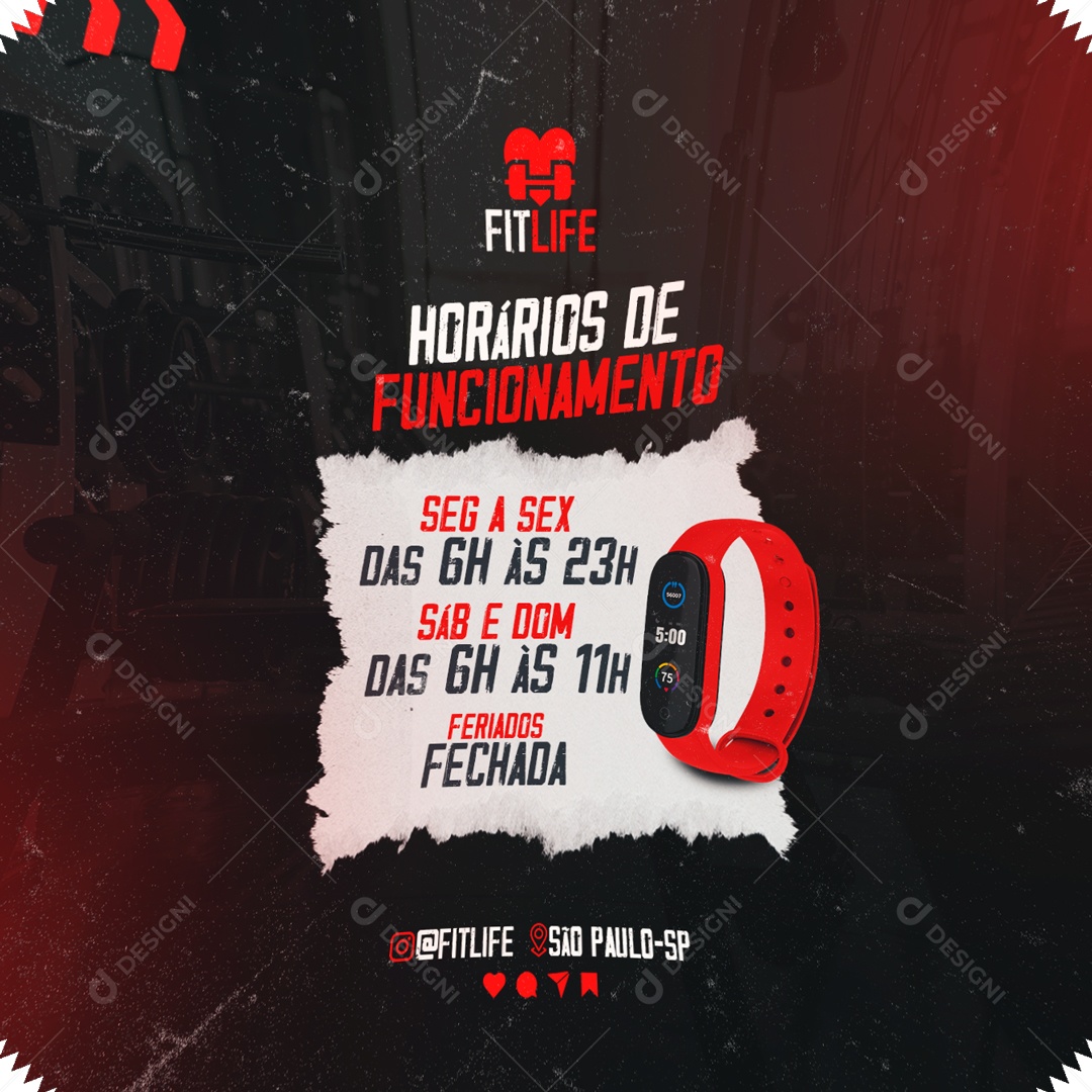 Social Media Horários De Funcionamento Academia PSD Editável