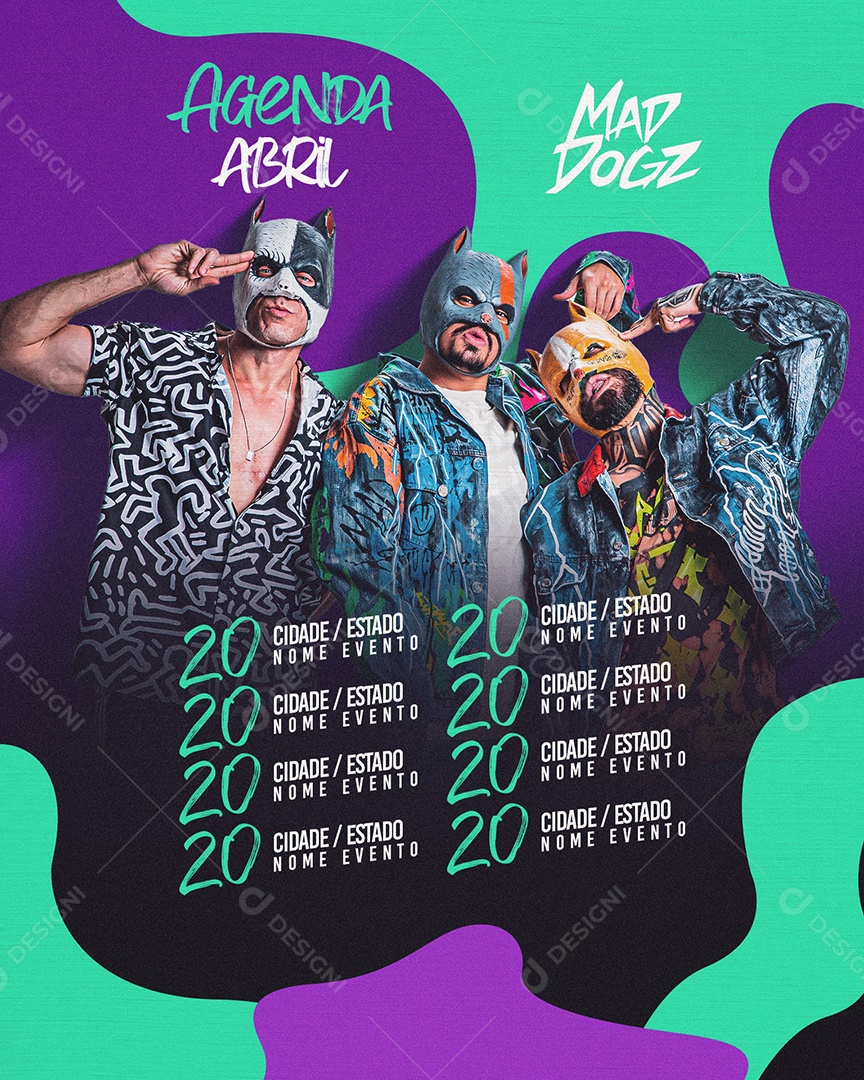 Flyer Agenda Abril Mad Dogz Social Media PSD Editável