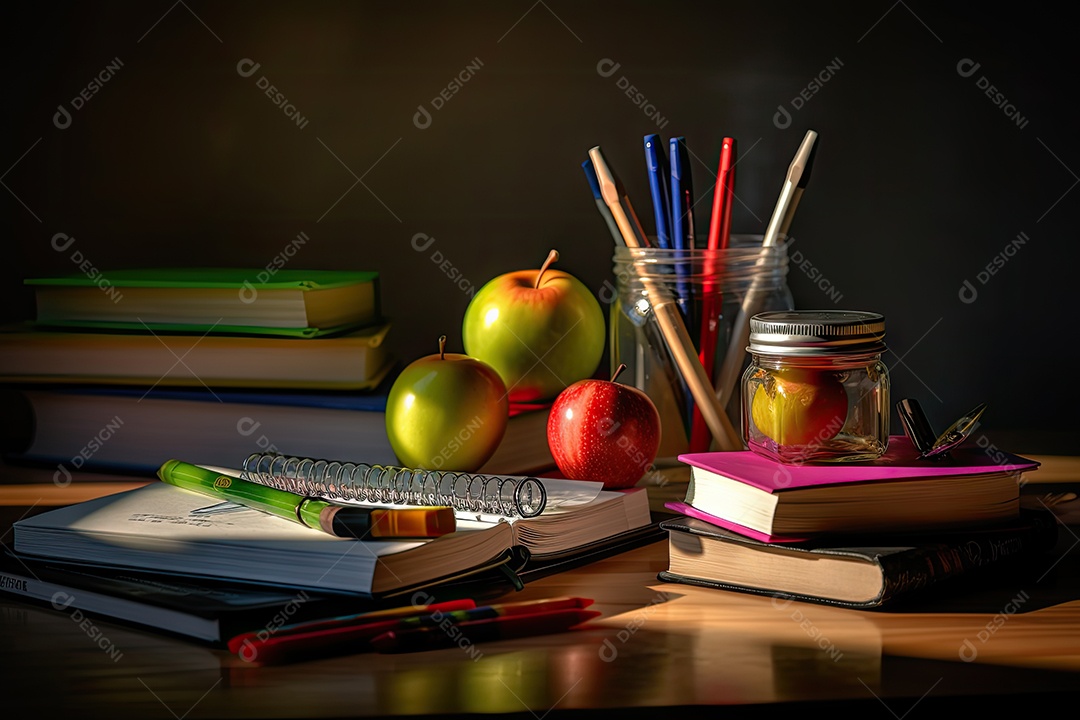 Foto com vários itens de material escolar