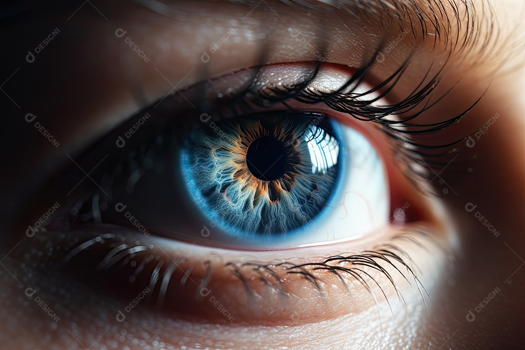 Imagem de um lindo olho azul com o sol batendo no olho