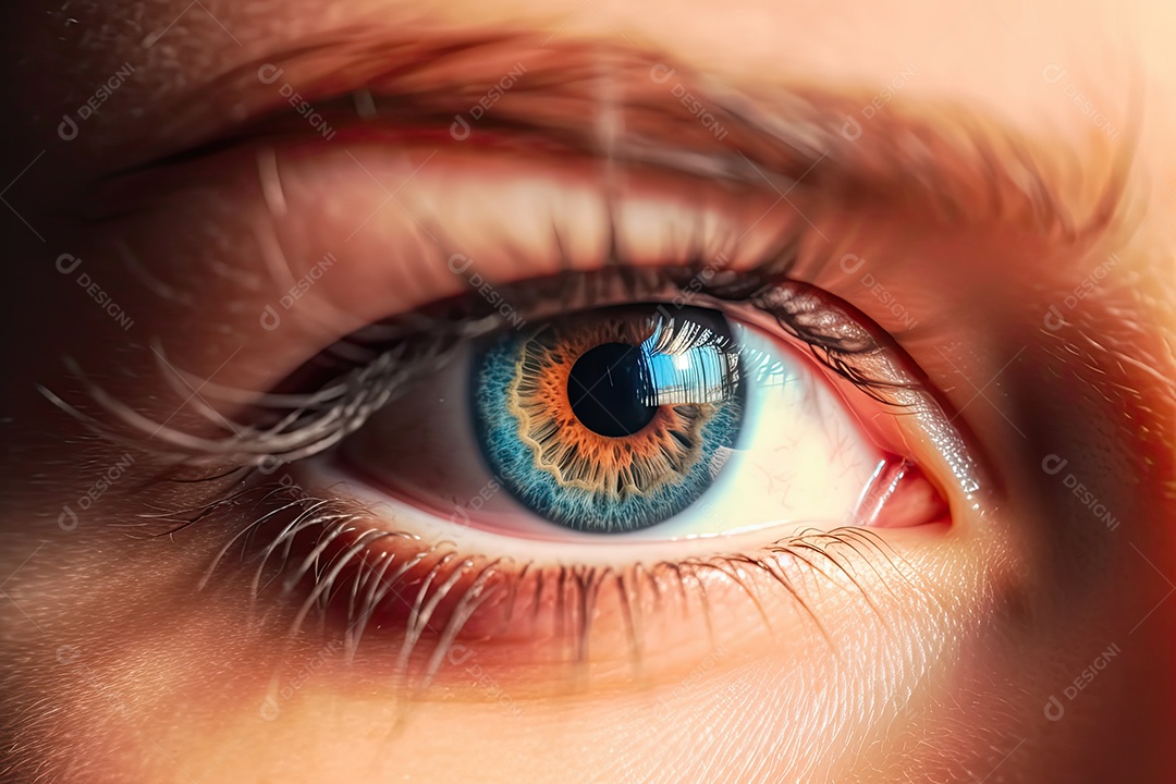 Imagem de um lindo olho azul com o sol batendo no olho