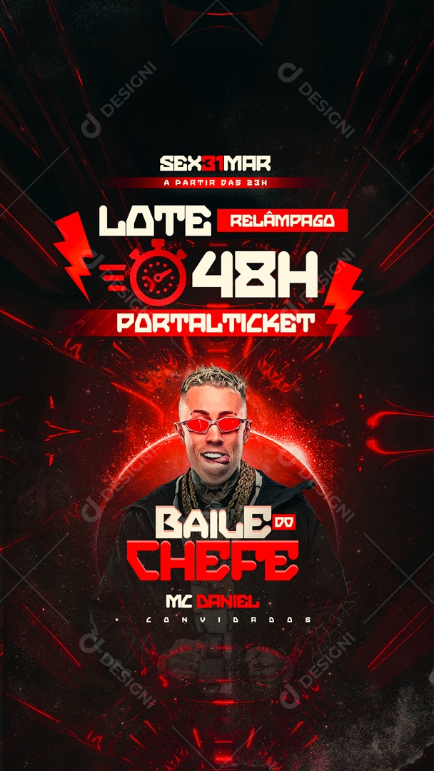 Social Media Flyer Lote Relâmpago Baile Do Chefe Mc Daniel PSD Editável