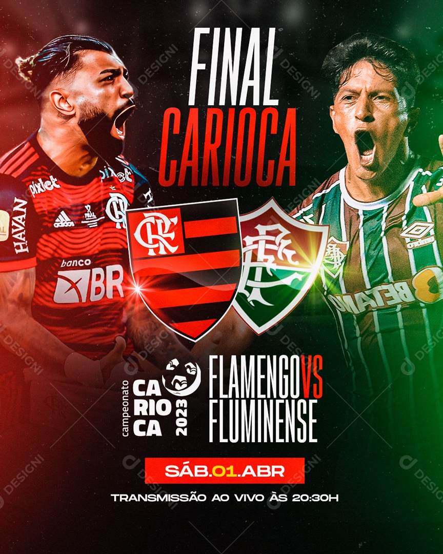 Social Media Flyer Final Do Carioca Futebol Flamengo Vs Fluminense PSD Editável
