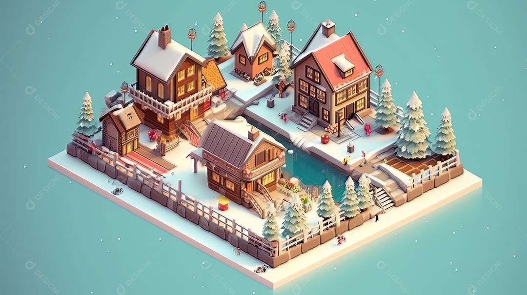 Feliz Natal 3D isométrico.