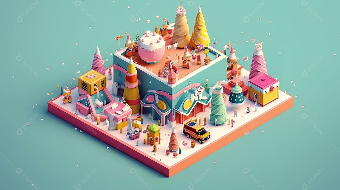 Feliz Natal 3D isométrico.