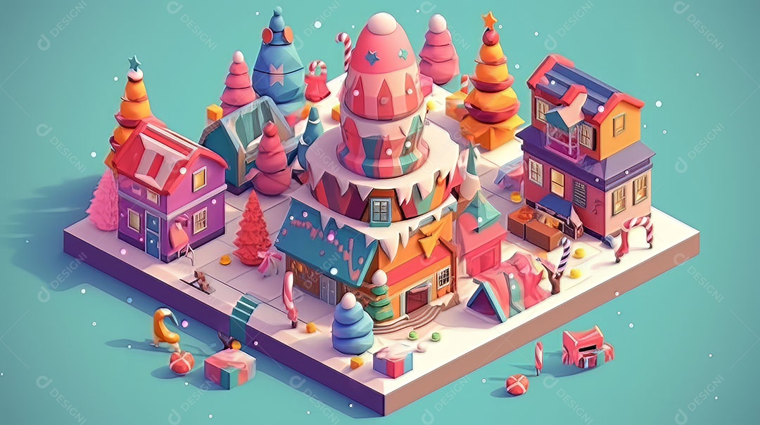 Feliz Natal 3D isométrico.