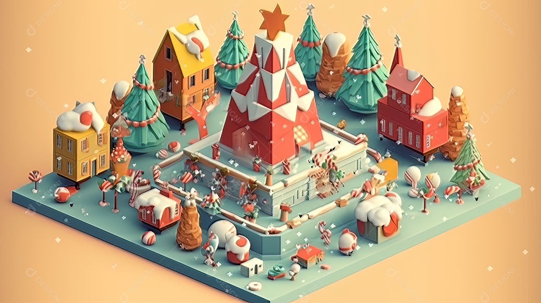 Feliz Natal 3D isométrico.