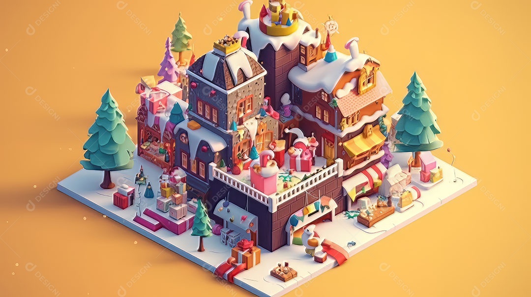 Feliz Natal 3D isométrico.