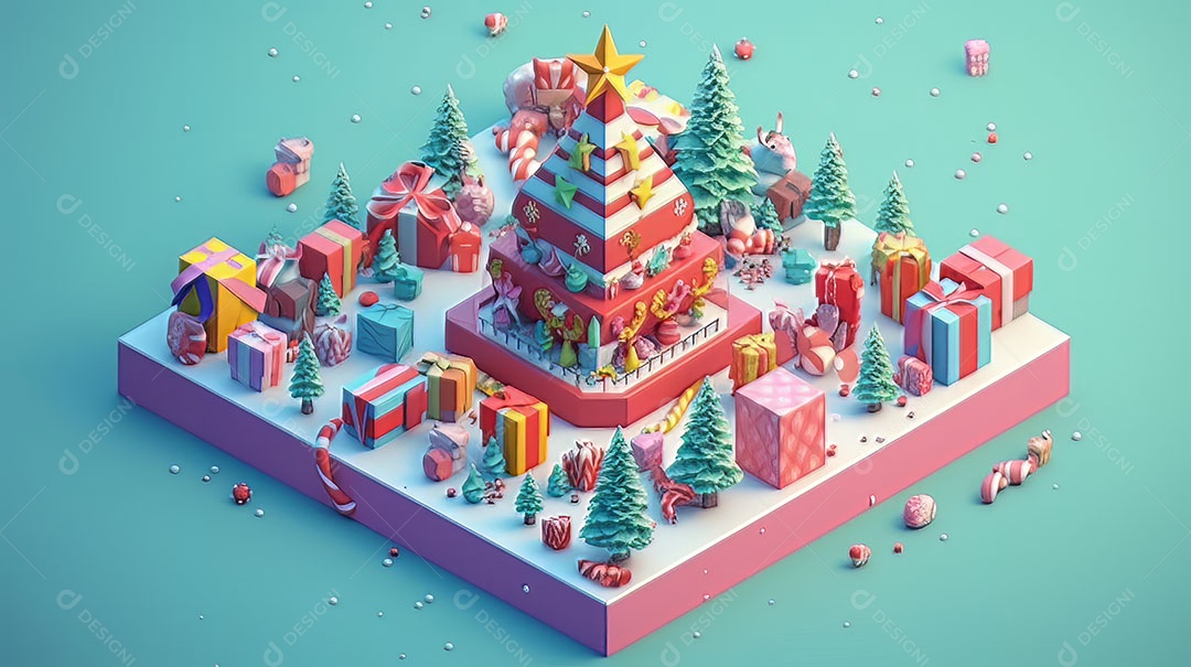 Feliz Natal 3D isométrico.