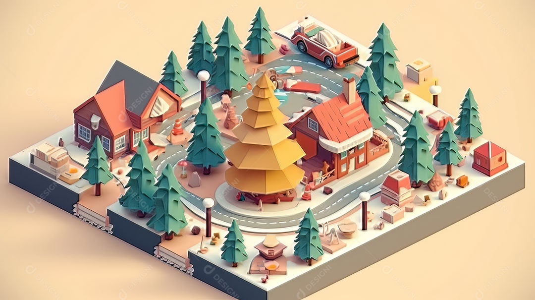 Feliz Natal 3D isométrico.