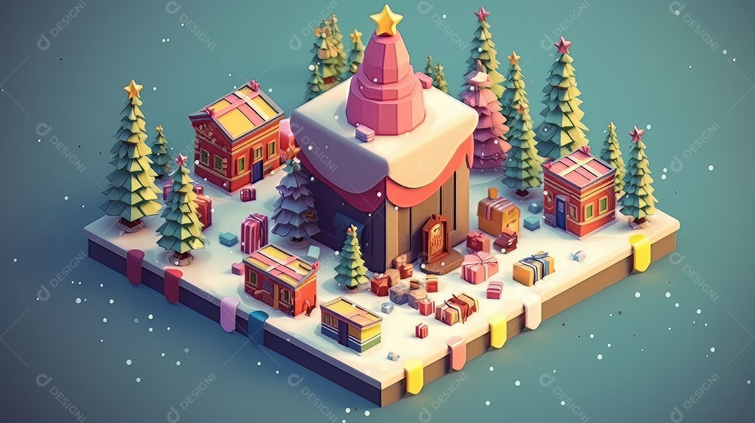 Feliz Natal 3D isométrico.