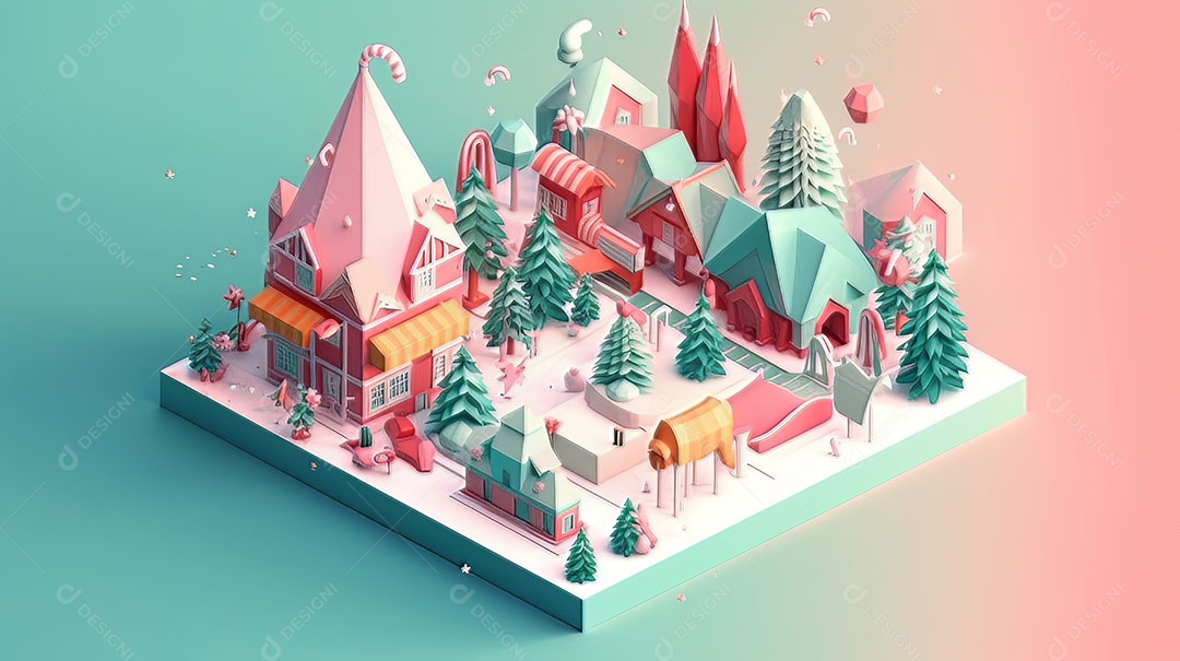 Feliz Natal 3D isométrico.