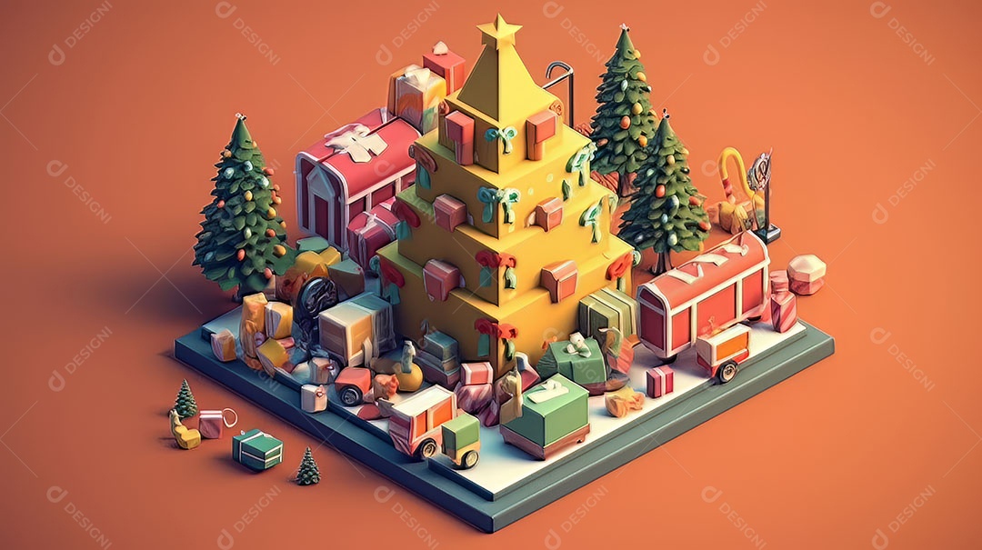 Feliz Natal 3D isométrico.