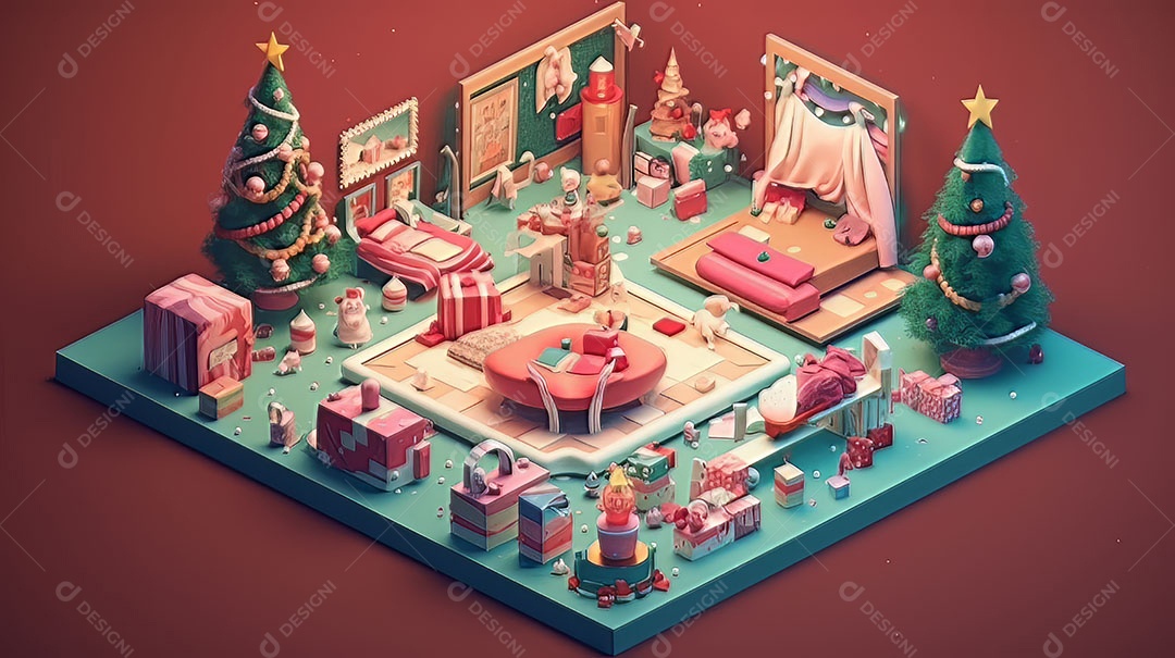 Feliz Natal 3D isométrico.