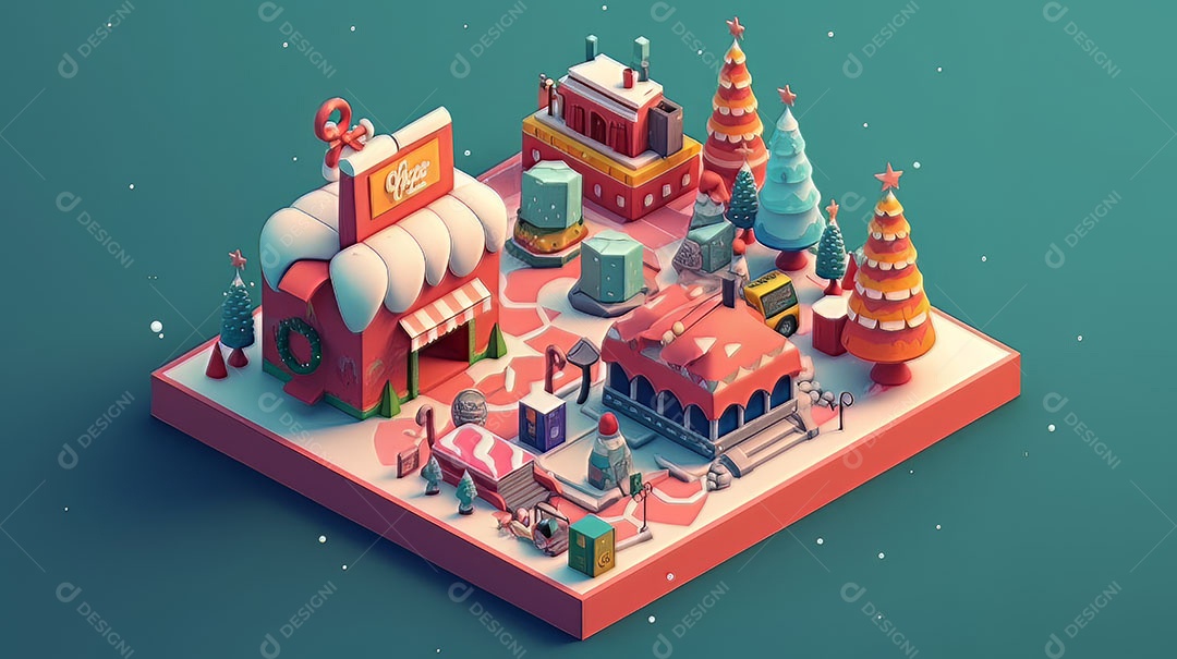 Feliz Natal 3D isométrico.