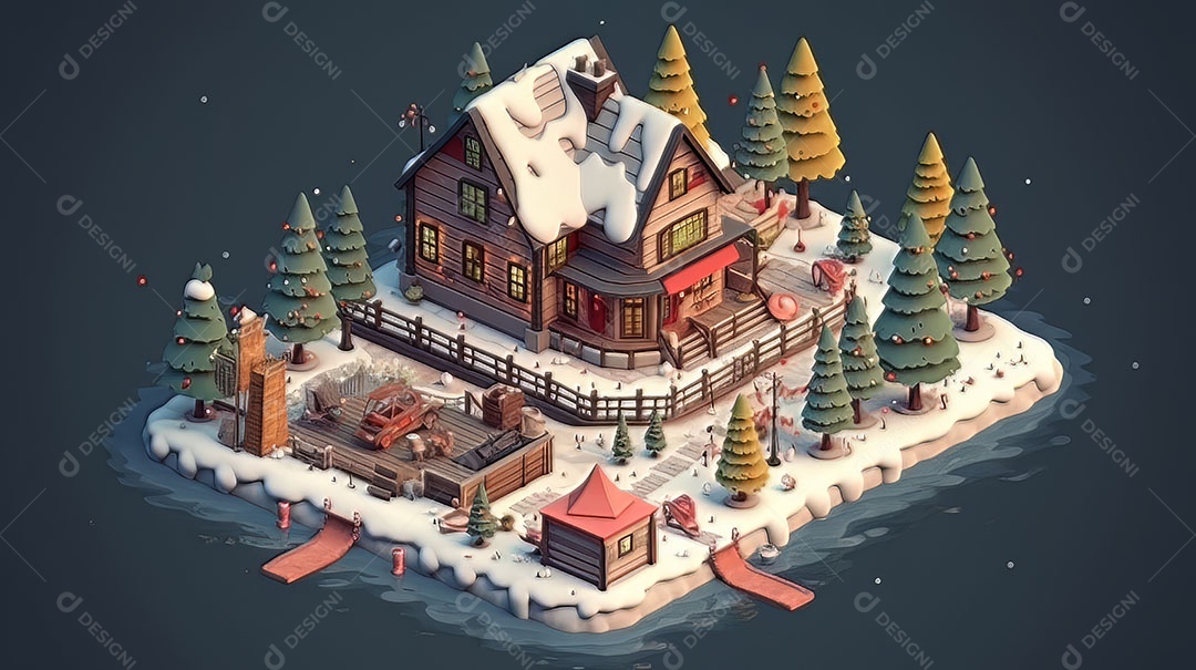 Feliz Natal 3D isométrico.