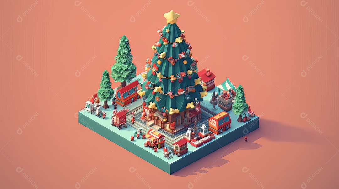 Feliz Natal 3D isométrico.