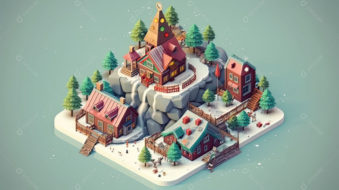 Feliz Natal 3D isométrico.