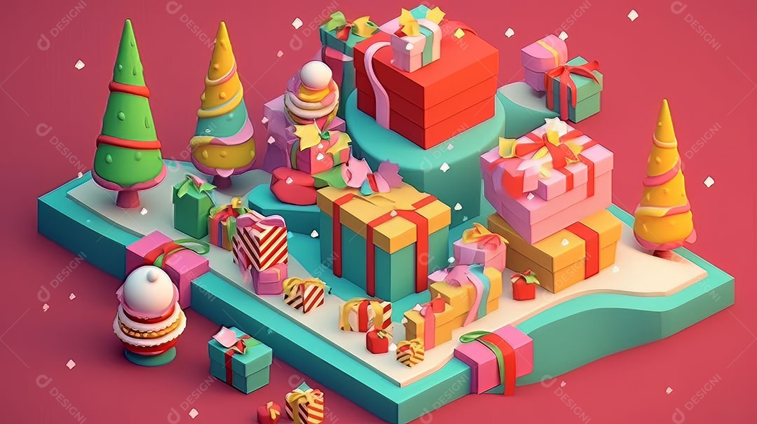 Feliz Natal 3D isométrico.